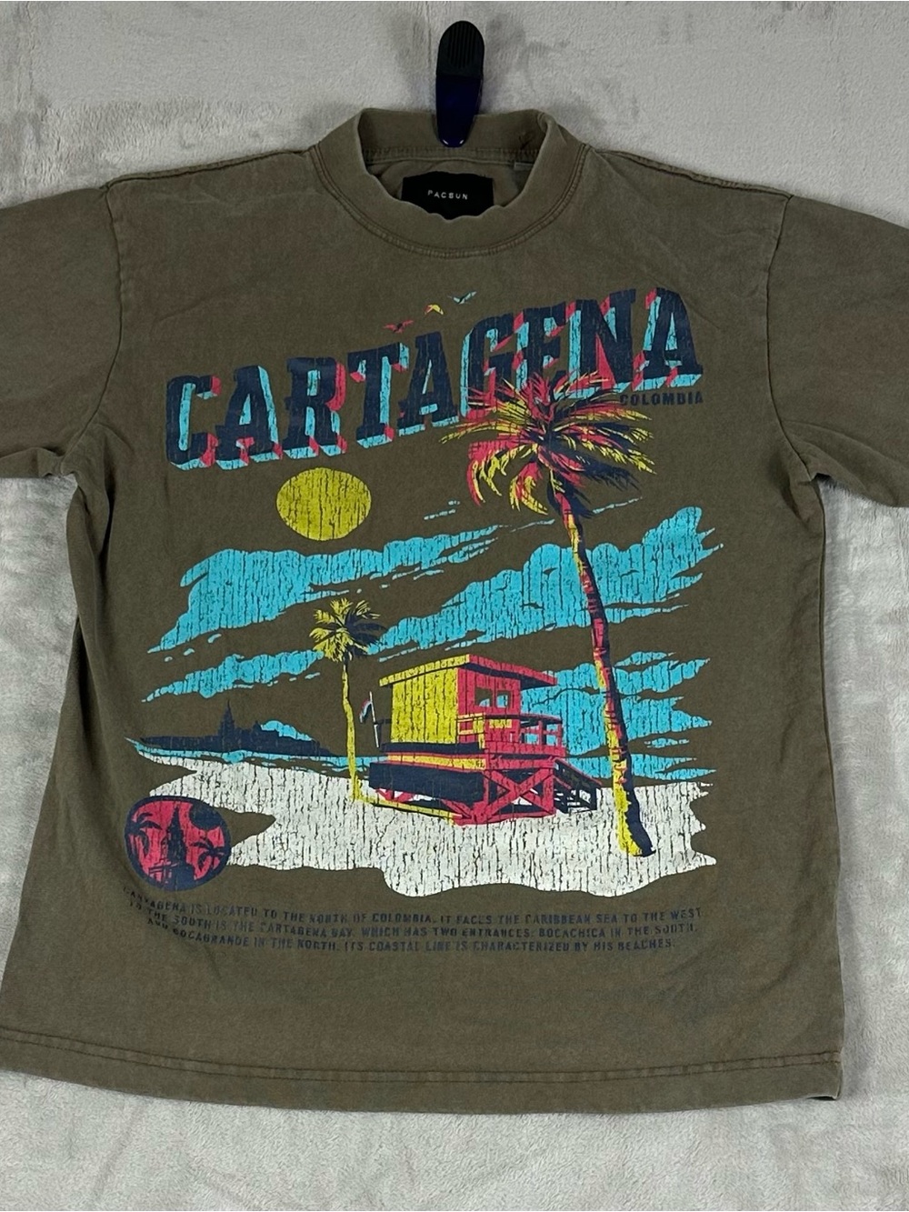 PacSun Cartagena Graphic Tee - Olive with Multicolor Print